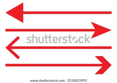 Horizontal dual sided long straight arrow signs. Black, red, stock pointer, direction, position symbol and double arrow icon isolated on white background. Vector graphic illustration.