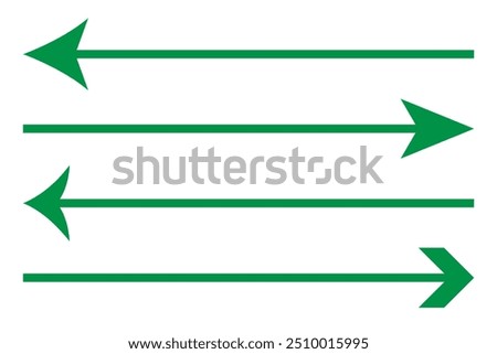 Horizontal dual sided long straight arrow signs. Black, red, stock pointer, direction, position symbol and double arrow icon isolated on white background. Vector graphic illustration.