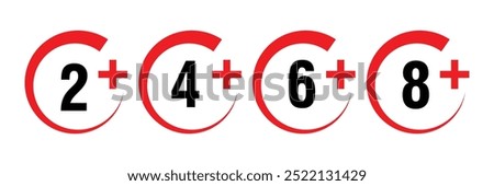 Age ratings icon set in trendy flat style. Age restriction symbol for your web site design, logo, app, UI Vector EPS 10.	