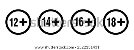 Age ratings icon set in trendy flat style. Age restriction symbol for your web site design, logo, app, UI Vector EPS 10.	