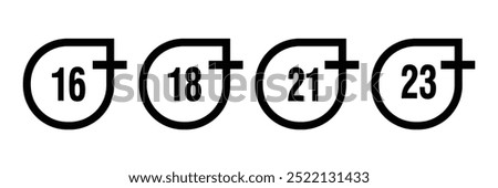 Age ratings icon set in trendy flat style. Age restriction symbol for your web site design, logo, app, UI Vector EPS 10.	