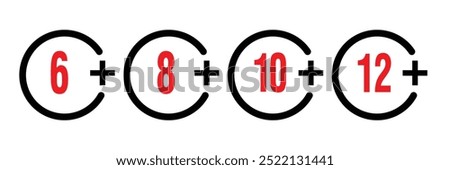 Age ratings icon set in trendy flat style. Age restriction symbol for your web site design, logo, app, UI Vector EPS 10.	