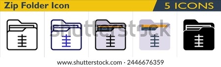 Zip Folder icon with 5 styles (outline, color outline, color lineal, color and solid)