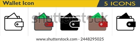 Wallet icon with 5 styles (outline, color lineal, solid, color and mixed)