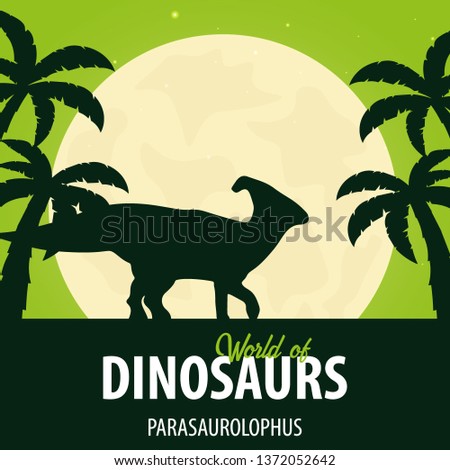 Banner World of dinosaurs. Prehistoric world. Parasaurolophus. Cretaceous period