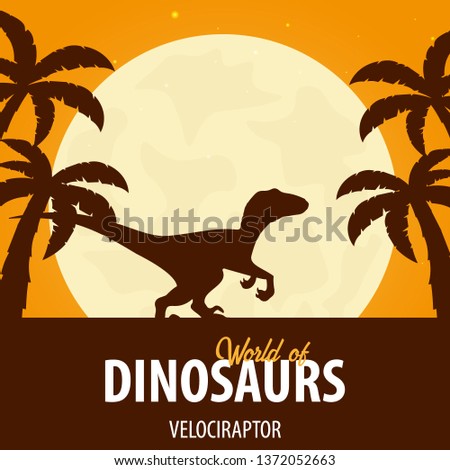 Banner World of dinosaurs. Prehistoric world. Velociraptor. Cretaceous period