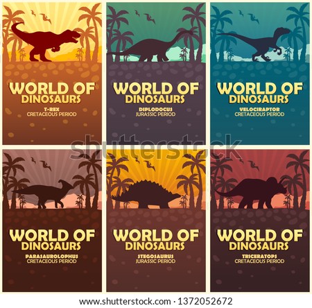 Posters collection World of dinosaurs. Prehistoric world. Jurassic period