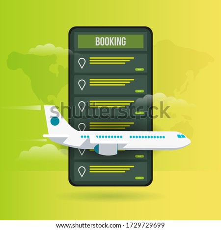 Time to travel banner Online booking service. Book travel on the smartphone. Trip planning. Online reservation of plane and train tickets