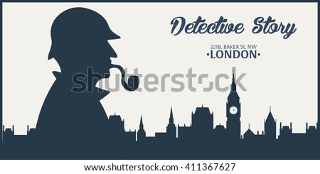 Sherlock Holmes. Detective illustration. Baker street 221B. London. Big Ban