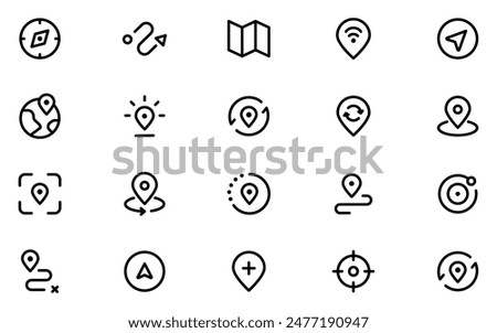 Location icons set. Navigation icons. Map pointer icons. Location symbols.  Editable stroke. Vector illustration. Vector Graphic. EPS 10