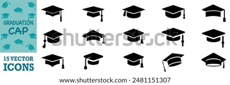 Graduation hat cap icons set. Academic cap. Graduation student black cap and diploma. Vector Illustration. Vector Graphic. EPS 10