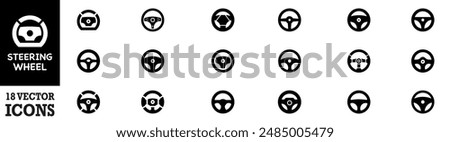 Car Steering wheels icon set. Automobile, machine, drive symbols. Steering wheel icons fill styles signs for mobile concept and web designs. Wheels symbols illustrations on transparent background. EPS