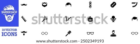 Barbershop icon set. Barbershop utensils icon set. Barbershop and haircuts salon design elements. Vector Illustration. Vector Graphic. EPS 10