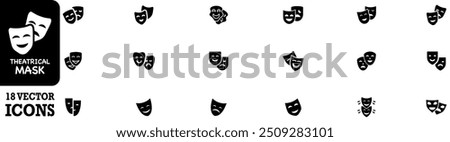 Theatrical mask icon set. Masquerade vector icons. Theatre mask icon. Mask icon. Comic and tragic mask icons. Vector Illustration. Vector Graphic. EPS 10