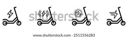 Electric kick scooter. Electric scooter icons. Scooter icon set. Electric scooter battery icons. Vector Illustration. Vector Graphic. EPS 10