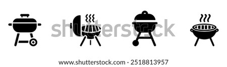 BBQ grill icon. Barbecue Grill. Black silhouette BBQ grill. Cook on backyard. Vector Illustration. EPS 10