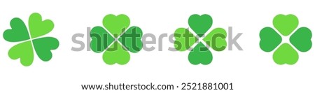 Shamrock Icon Green, Shamrocks, Four Leaf Clover, Irish Symbol, St Patrick's Day Logo, Luck Sign, Isolated, Variations. EPS 10