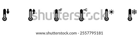 Thermometer icon. Temperature, thermometer icon set. Weather, thermometer outline symbol collection. Vector Illustration. EPS 10