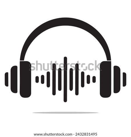 Vector headphones icon. Black symbol silhouette isolated on white background. Flat design vector illustration concept for web banner, web and mobile, infographics. Headphones icon graphic.

