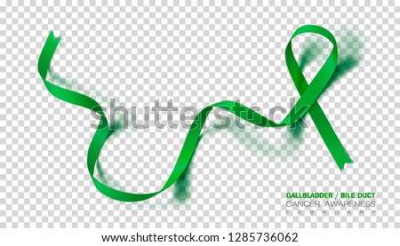 Gallbladder and Bile Duct Cancer Awareness Month. Realistic Kelly Green ribbon symbol. Medical Design. Vector Illustration.