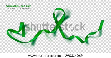 Gallbladder and Bile Duct Cancer Awareness Month. Realistic Kelly Green ribbon symbol. Medical Design. Vector Illustration.