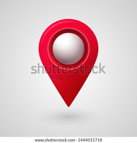 Plastic map location pointer with glowing glass bubble. Navigation icon for web, banner, logo or badge. 3d style. Vector illustration.
