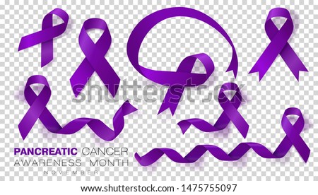 Pancreatic Cancer Awareness Month. Purple Color Ribbon Isolated On Transparent Background. Vector Design Template For Poster. Illustration.