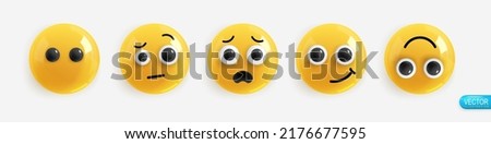Realistic Emotion. 3d Render. Set Icon Smile Emoji. Vector yellow glossy emoticons.
