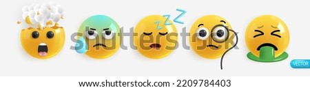 Emotion Realistic 3d Render. Set Icon Smile Emoji. Vector yellow glossy emoticons.