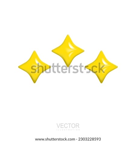 Yellow stars emoji. Cute shiny star shaped object. Magic element. 3d vector illustration.