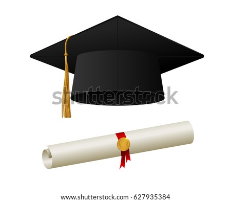 Graduation cap or hat vector illustration in the flat style. Graduation cap isolated on the background.