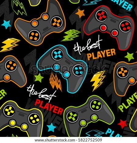 Seamless abstract pattern with joystick game. Print for boys.