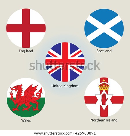 The flags of Unitedkingdom,British Northern Ireland Scotland Wales and England