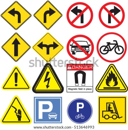 Set of road sign. collection of warning, priority, prohibitory, symbol style design. vector  illustration