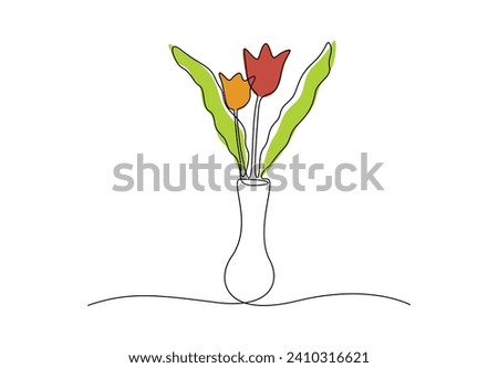Continuous single line drawing of flower in pot. Isolated on white background vector illustration. Pro vector.