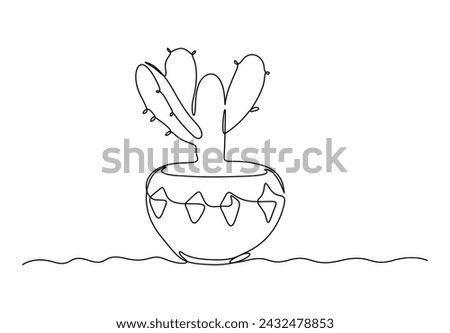 Continuous one line drawing of cactus plant in the pot. Vector illustration. Pro vector