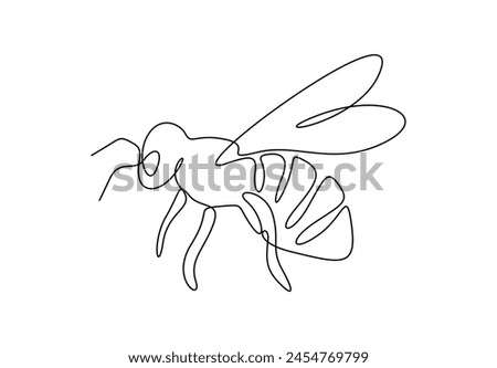 Honey bee continuous single line drawing. Isolated on white background vector illustration