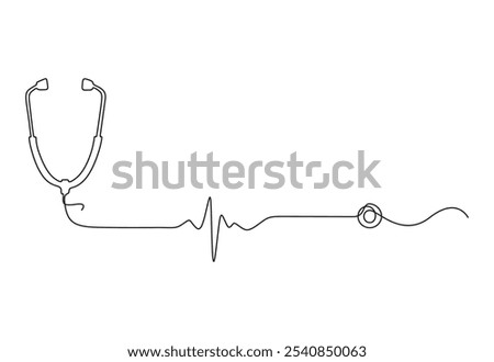 Medical tool - Stethoscope in simple outline illustration. Continuous line drawing of stethoscope. Vector illustration