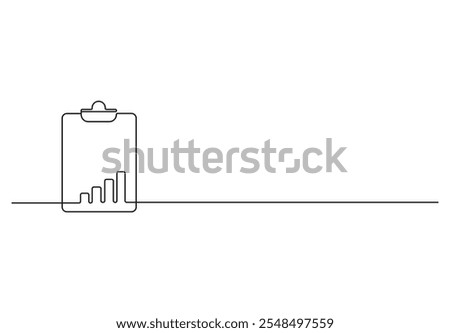 Continuous one line drawing of clipboard. Growth graph icon business, bar chart, object single line drawing. One line art. Vector illustration