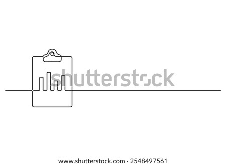 Continuous one line drawing of clipboard. Growth graph icon business, bar chart, object single line drawing. One line art. Vector illustration