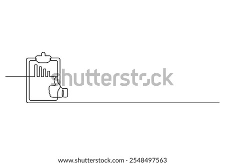 Continuous one line drawing of clipboard. Growth graph icon business, bar chart, object single line drawing. One line art. Vector illustration