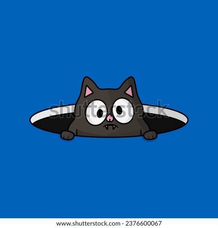 Vector Cartoon Cute Vampir Cat From Void. Illustration for posters, postcard, card, baby textile.