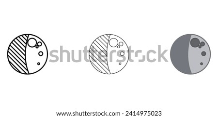 First quarter moon Weather Icon vector image on white background. Three icons thick, thin, colored outline. Can be used for mobile apps, web apps and print media