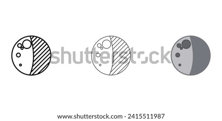 Third quarter moon Weather Icon vector image on white background. Three icons thick, thin, colored outline. Can be used for mobile apps, web apps and print media