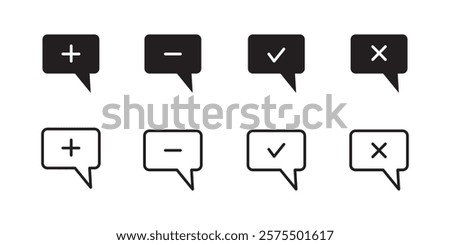 
A set of chat theme icons with plus, minus, cross, check mark, modern communication and chat icon pack. use for mobile and web apps.