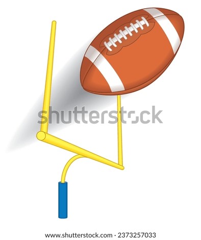 football in motion over the goal post isolated on white background