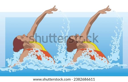 synchronized swimmers, duet in pose splashing out of water