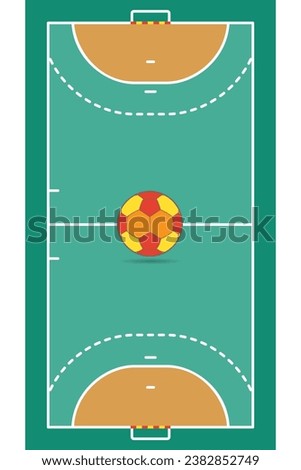 handball court in aerial view with ball centered on field