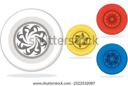 ultimate frisbee, set of four discs in different colours isolated on a white background