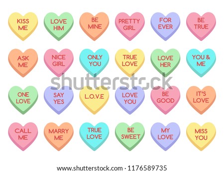 Sweet heart candy. Sweetheart candies isolated on white background, conversation sweets for valentines day, valentine sugar food hearts